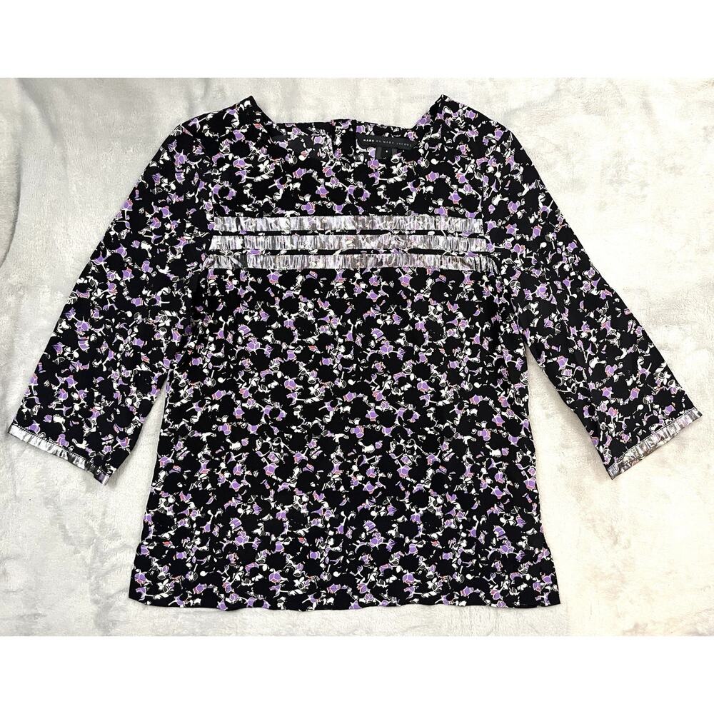 Marc by Marc Jacobs Silk Blouse Top Size US 4 Dark Floral Office Siren Feminine